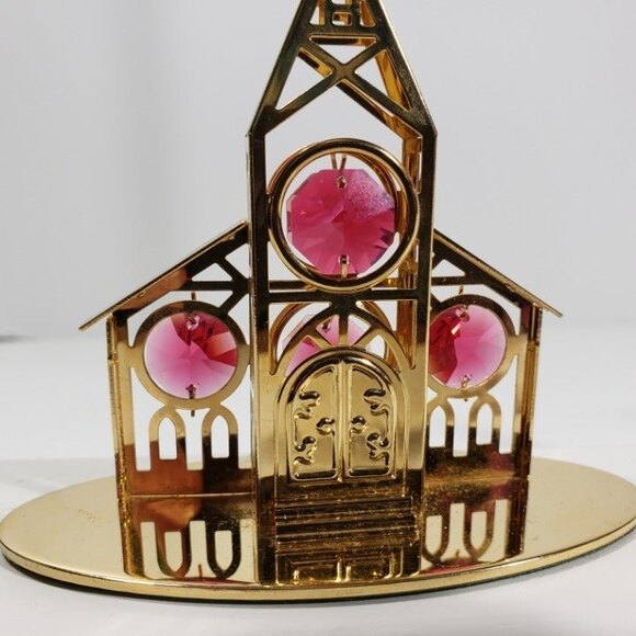 Vintage Holiday Church Decor 24K Gold Plated Tabletop Crystal Delight Candle - Picture 5 of 7